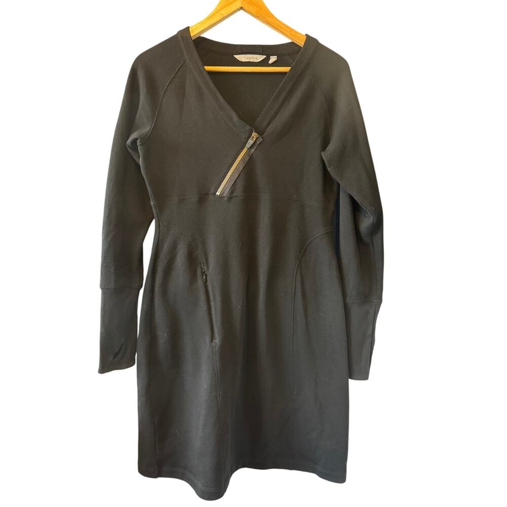 Athleta | Black Wool-Blend V-Neck Dress w/Diagonal Zipper | Size Medium